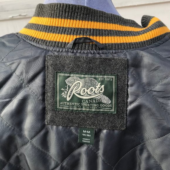 Roots 73 Grey Wool Blend Varsity Spellout Logo Jacket Vintage Embroidered Crest - Picture 11 of 14